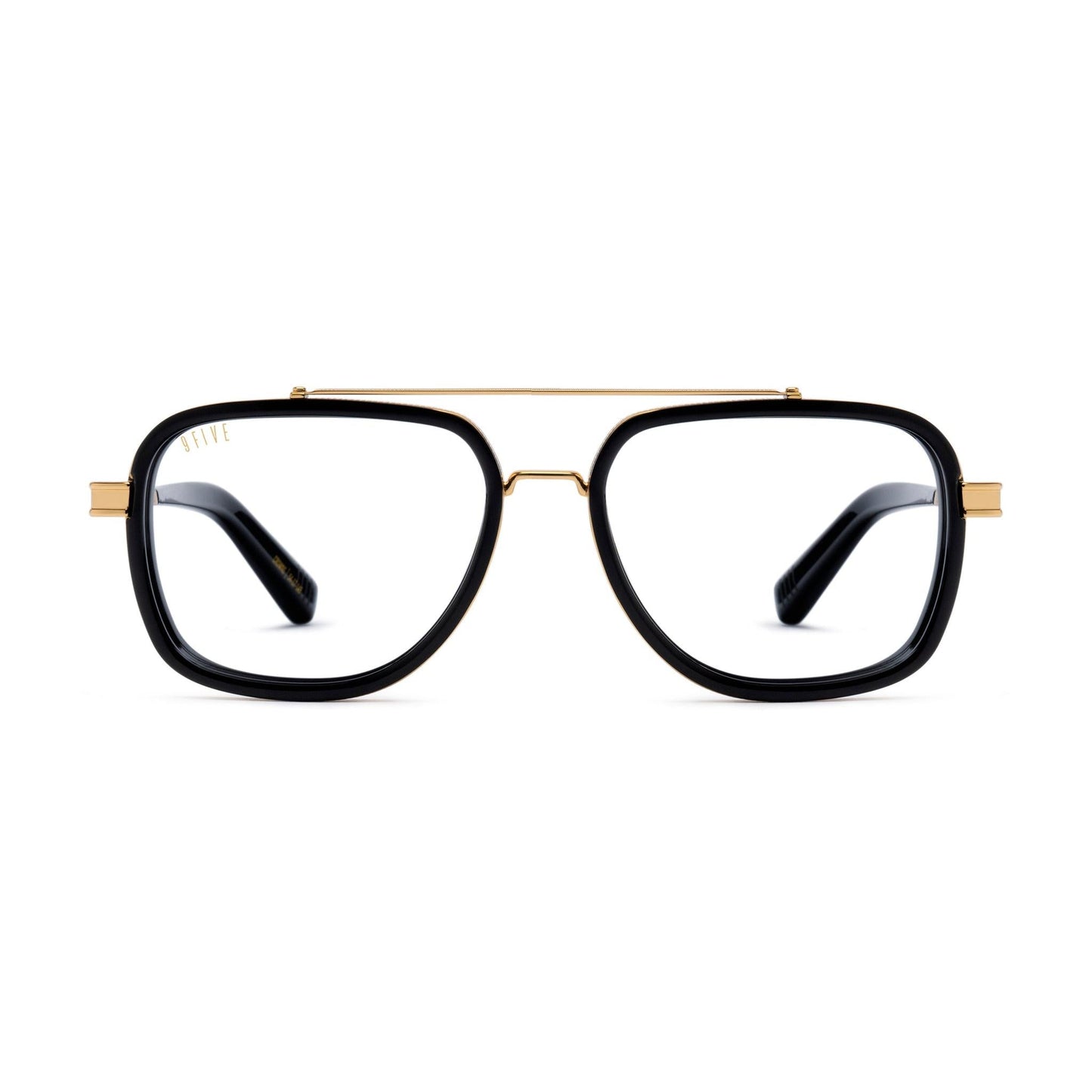 9FIVE Crowns Black & 24K Gold Clear Lens Glasses