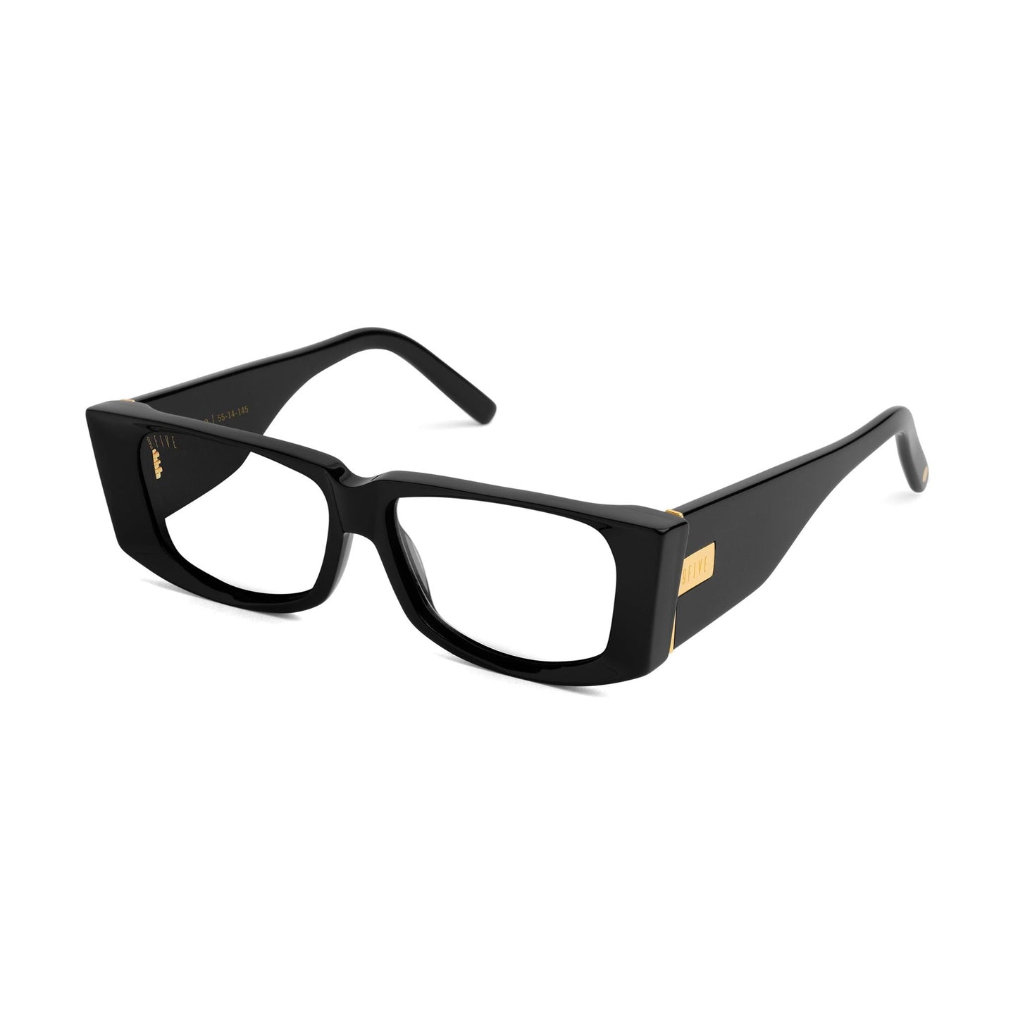 9FIVE Angelo Black & 24K Gold Clear Lens Glasses