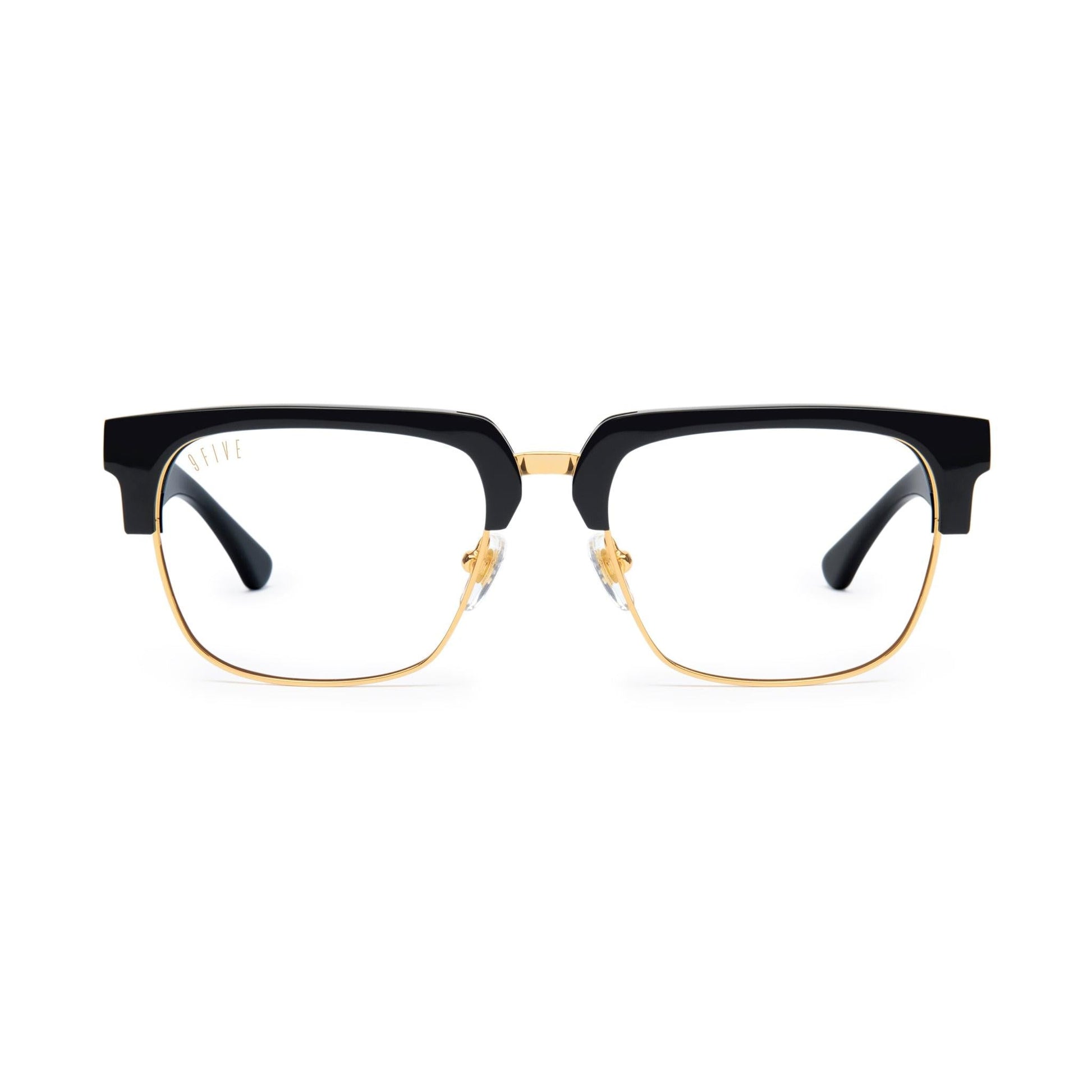 9FIVE Belmont Black & 24K Gold Clear Lens Glasses
