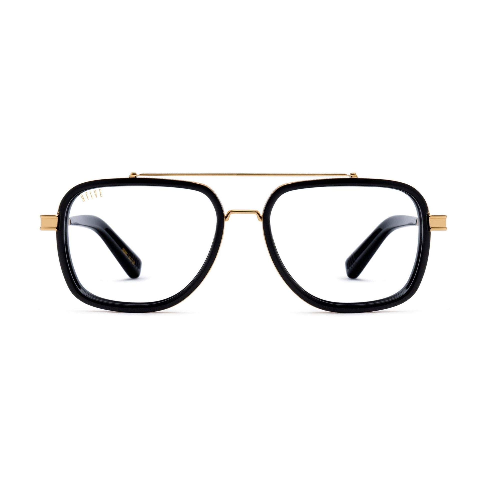 9FIVE Crowns Black & 24K Gold Clear Lens Glasses