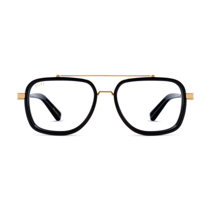 9FIVE Crowns Black & 24K Gold Clear Lens Glasses