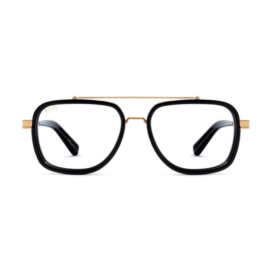 9FIVE Crowns Black & 24K Gold Clear Lens Glasses