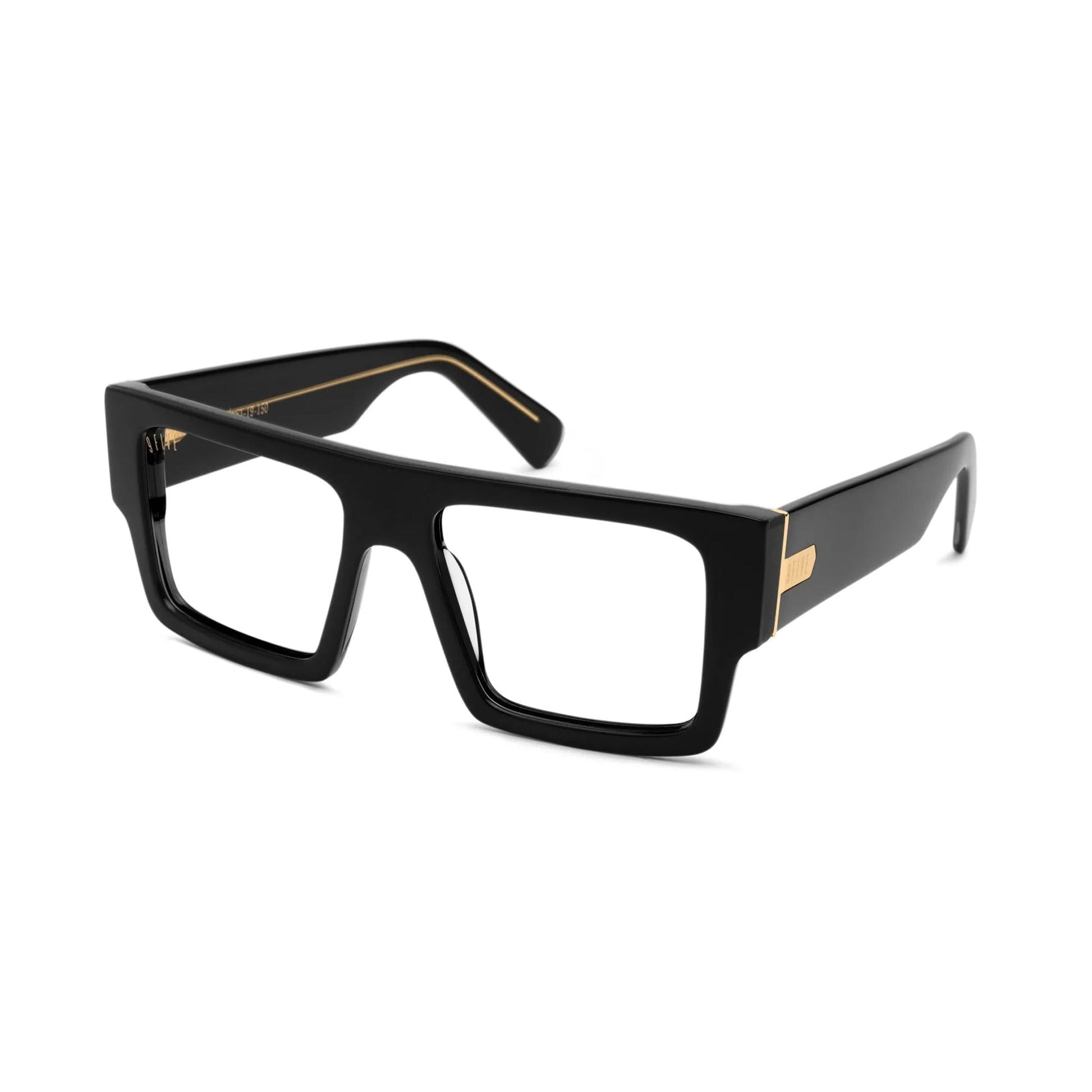 9FIVE Diego Black & 24K Gold Clear Lens Glasses