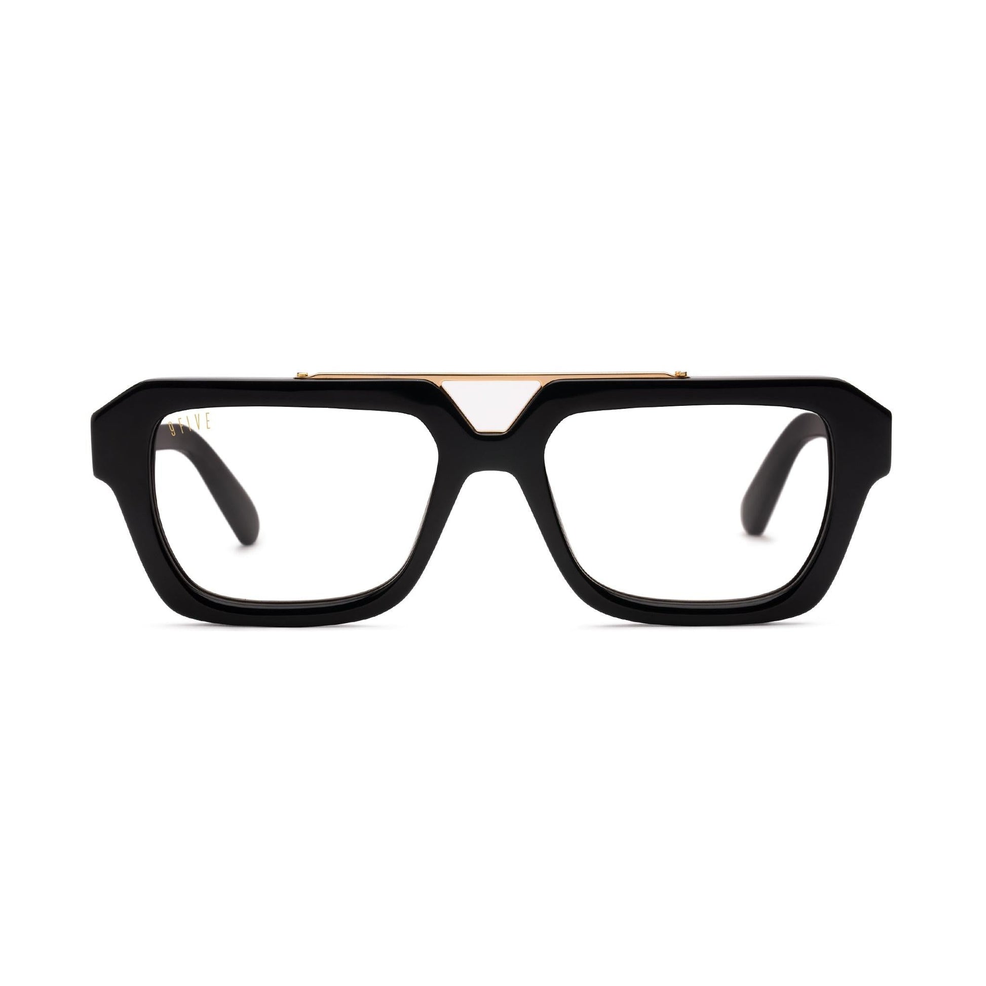 9FIVE Valley Black & 24K Gold Clear Lens Glasses