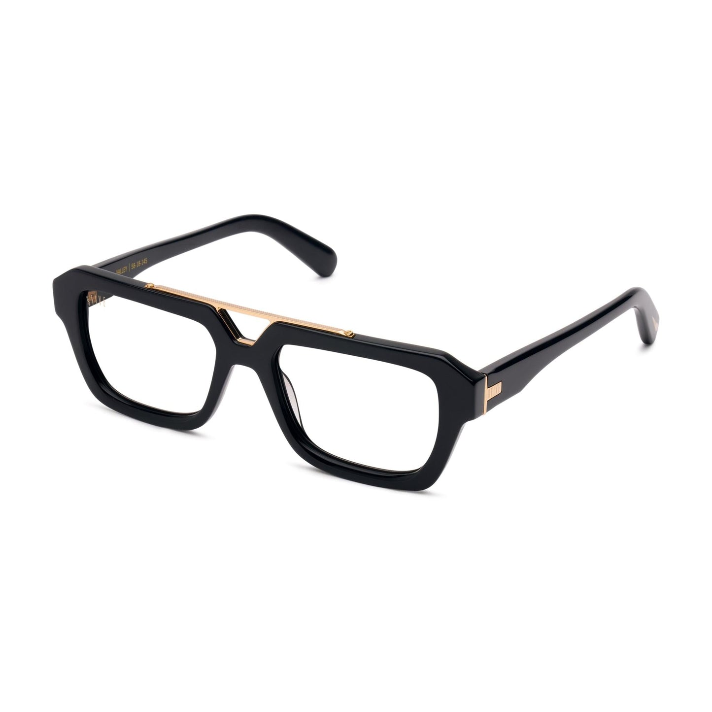 9FIVE Valley Black & 24K Gold Clear Lens Glasses